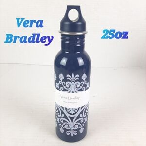 🛍NWT Vera Bradley 25oz WaterBottle in Steel Blue White Medallion K1